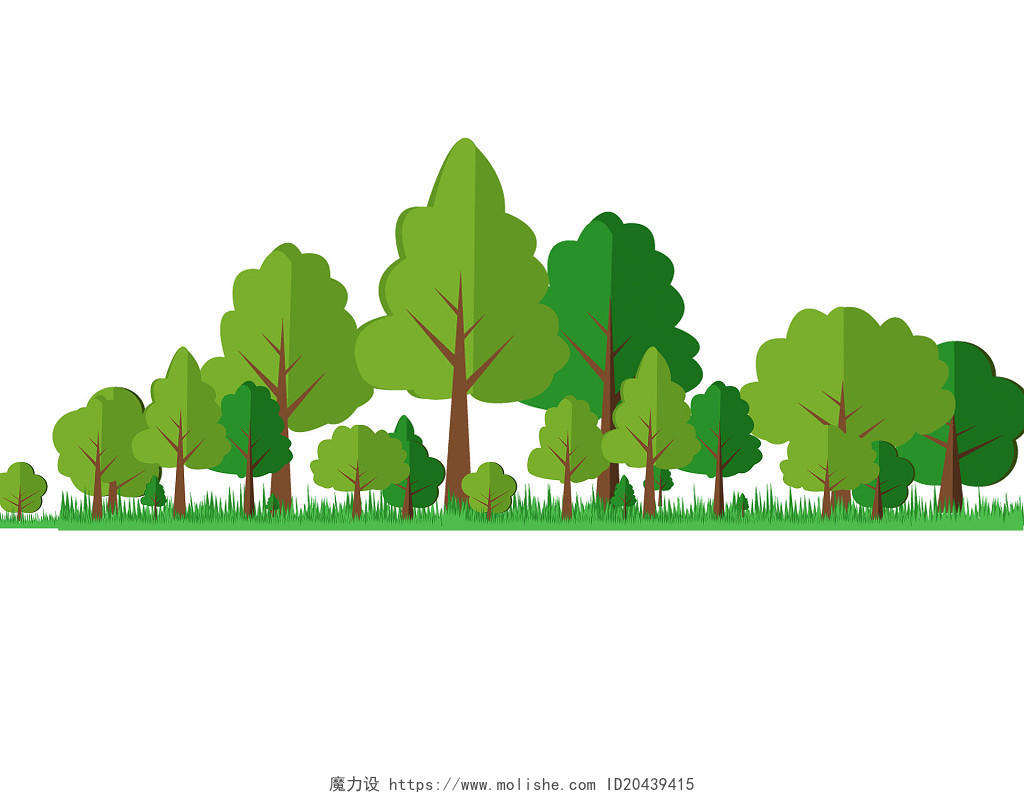 绿色手绘卡通树木树林植树节元素PNG素材